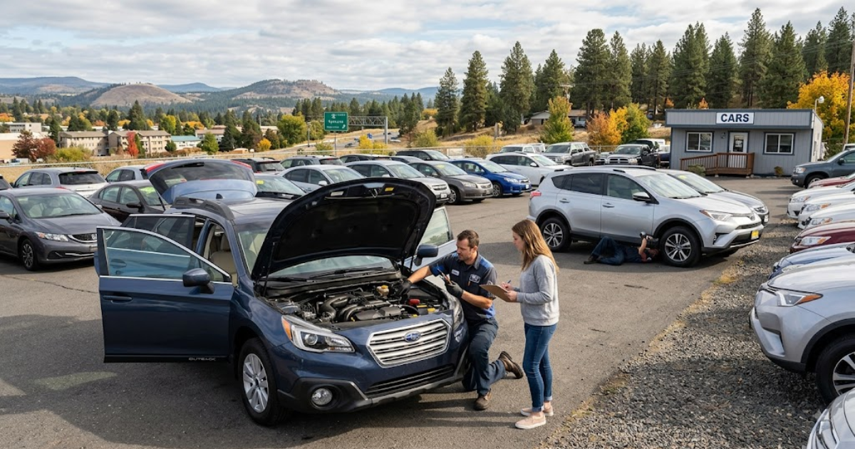 Used cars for sale in Spokane being inspected before purchase
